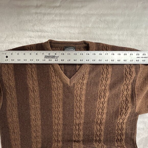 Vintage Cooper V-Neck Sweater Mens Large Merino Wool Blend Brown Striped Casual - Picture 5 of 5